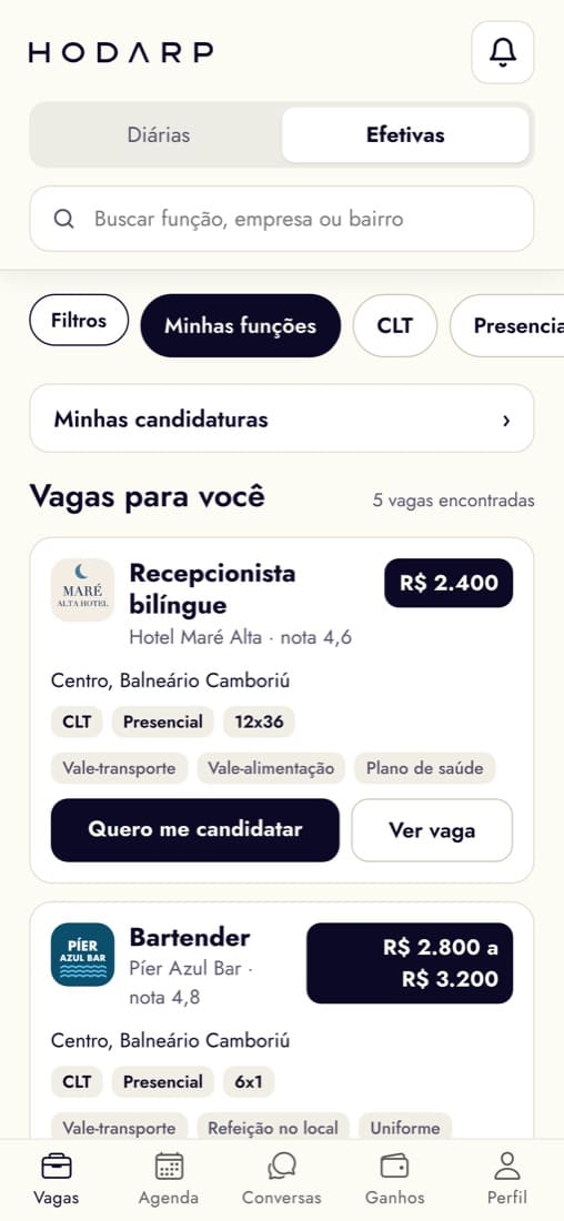 Lista de vagas efetivas com salário e benefícios